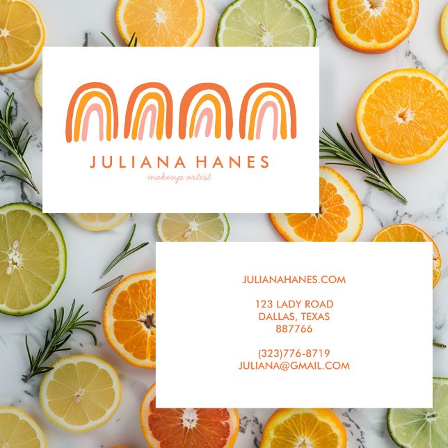 Carte De Visite Chic Arcs-en-ciel rose simple (Chic Simple Pink Orange Rainbows CUSTOM Business Card
)