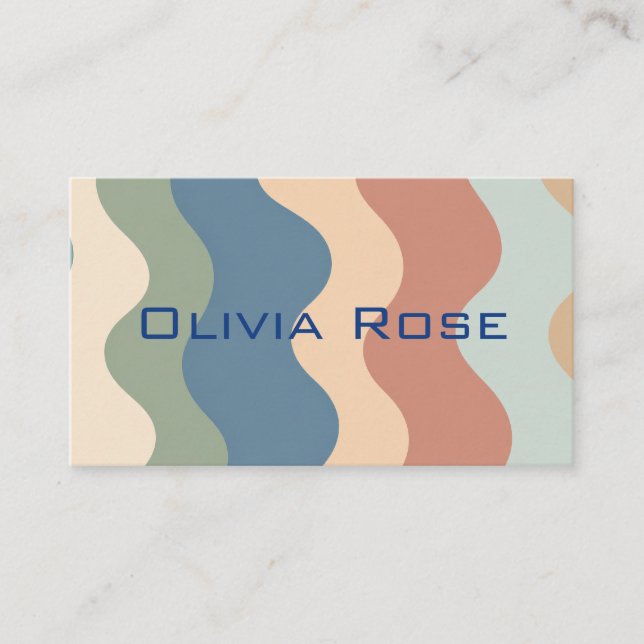 Carte de visite chic avec code QR à rayures vagues (Devant)