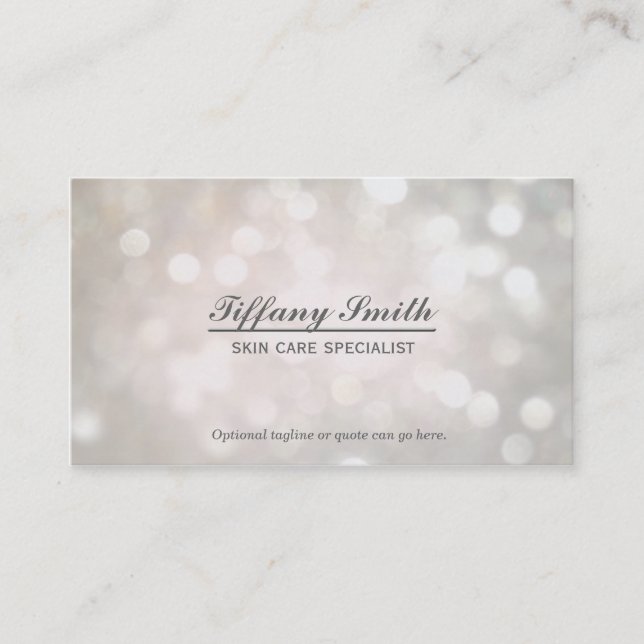 Carte de visite chic avec effet bokeh blanc scinti (Devant)
