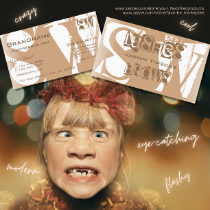 Carte De Visite Chic beige et blanc avec initiales élégant