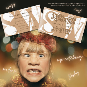 Carte De Visite Chic beige et blanc avec Monogramme élégant