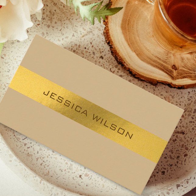 Carte de visite chic beige pastel doré cadre terre (Chic beige pastel earth gold frame business card)
