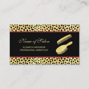 Carte De Visite Chic Black Gold Cheetah Imprimer Coiffeur Salon