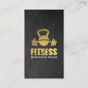 Carte De Visite Chic Black Gold Fitness Trainer Kettlebell Barbell