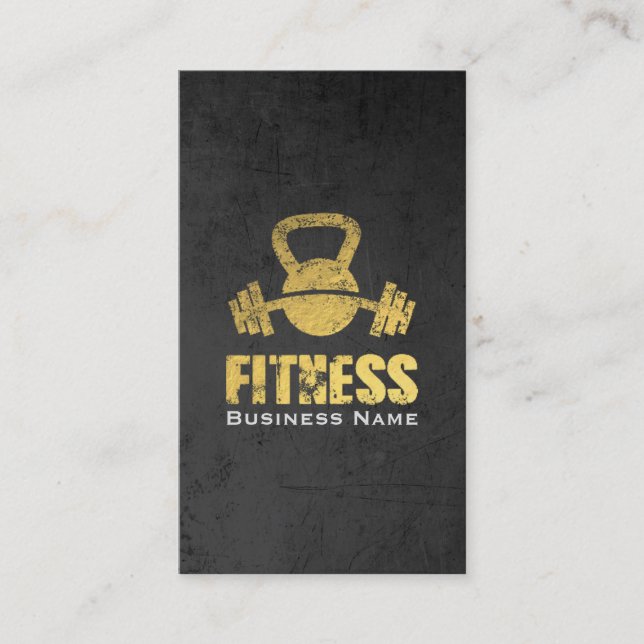 Carte De Visite Chic Black Gold Fitness Trainer Kettlebell Barbell (Devant)