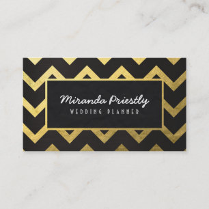 Carte De Visite Chic Black Gold Foil Chevron Wave Stripes Motif