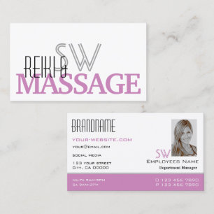 Carte De Visite Chic blanc rose élégant simple Monogramme et photo