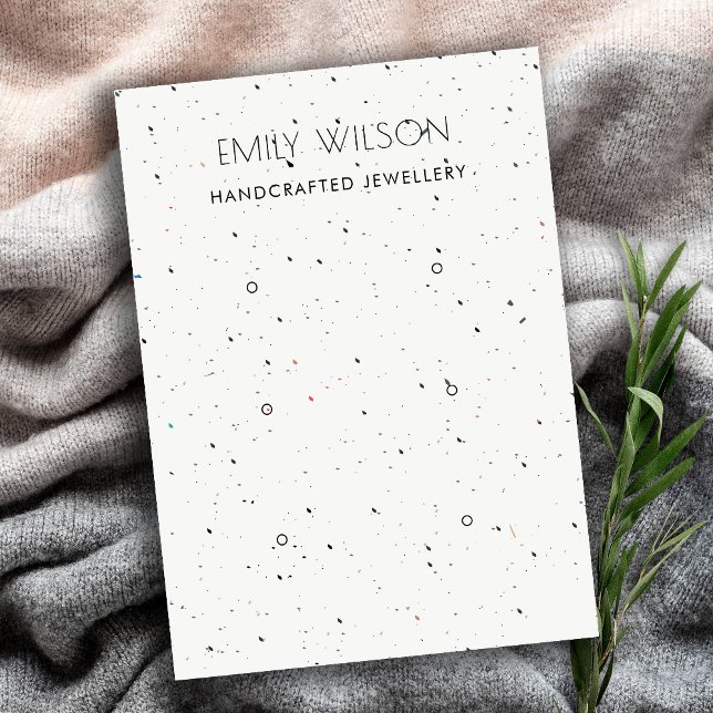 CARTE DE VISITE CHIC BLANC TERRAZZO TEXTURE 3 EARRING AFFICHER LOG (Créateur téléchargé)