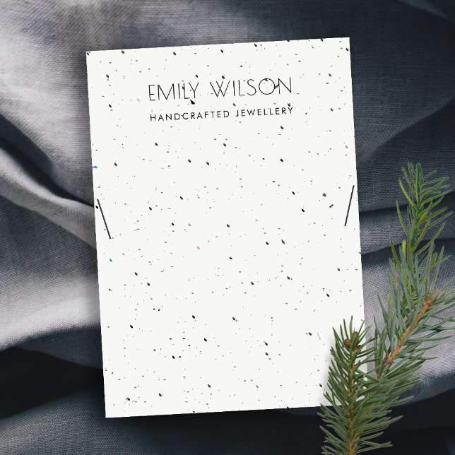 CARTE DE VISITE CHIC BLANC TERRAZZO TEXTURE LACUNE AFFICHER LOGO (Créateur téléchargé)