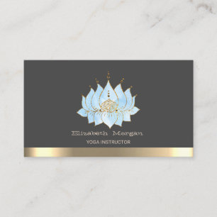 Carte De Visite Chic Blue Lotus Gold Stripe Yoga Instructeur