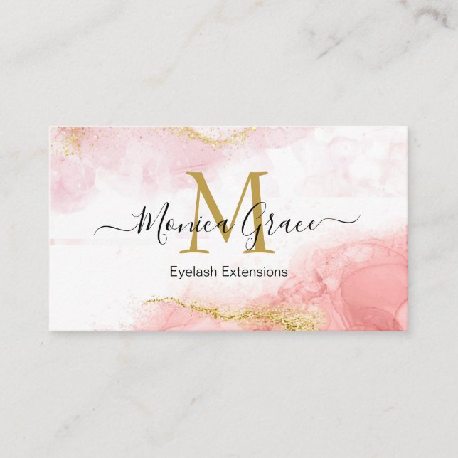 Carte De Visite Chic Blush Marble rose Parties scintillant or Mono (Devant)