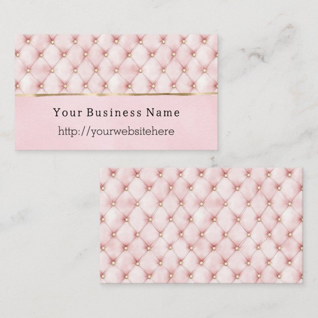 Carte De Visite Chic Blush Pink Gold Tufts Business name website (Devant / Derrière)