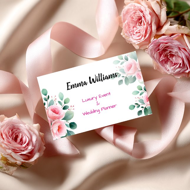 Carte De Visite Chic Blush Rose & Eucalyptus Event Planner (Créateur téléchargé)