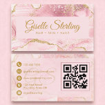 Carte De Visite Chic Blush Rose Or Agate Marbre QR Code<br><div class="desc">Élégant et moderne, ce carte de visite en marbre rose et doré présente des accents scintillants et votre code QR personnalisé, parfait pour les professionnels de la beauté, les stylistes ou les marques de caractère qui veulent faire une impression polie. Une façon glamour de partager vos coordonnées en un coup...</div>