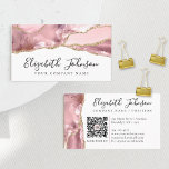 Carte De Visite Chic Blush Rose or Parties scintillant Agate Marbr<br><div class="desc">Signature moderne Blush rose et or Parties scintillant Agate Marbre Gemstone Girly Elégant élégant chic Feminine Script Nom QR Code Carte de visite</div>