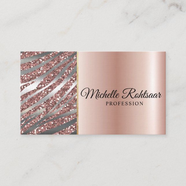 Carte De Visite Chic Blush rose or Parties scintillant marbre Agat (Devant)