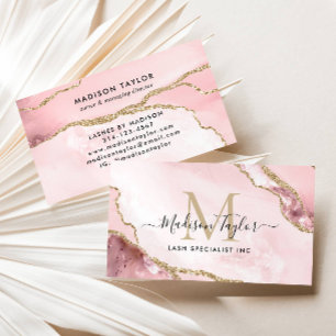 Carte De Visite Chic Blush rose or Parties scintillant marbre Agat