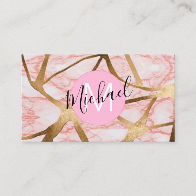 Carte De Visite Chic Blush rose or Parties scintillant marbre Agat (Devant)