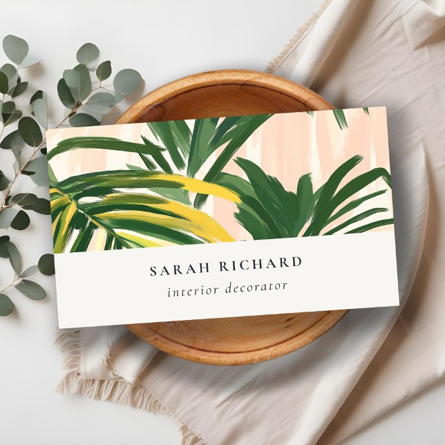 Carte De Visite Chic Boho Blush Green Tropical Palm Plage Feuille (Créateur téléchargé)