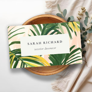 Carte De Visite Chic Boho Blush Green Tropical Palm Plage Feuille