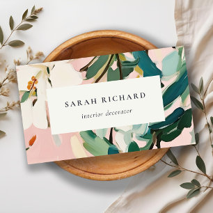 Carte De Visite Chic Boho coloré rose Turquoise vert peint Floral