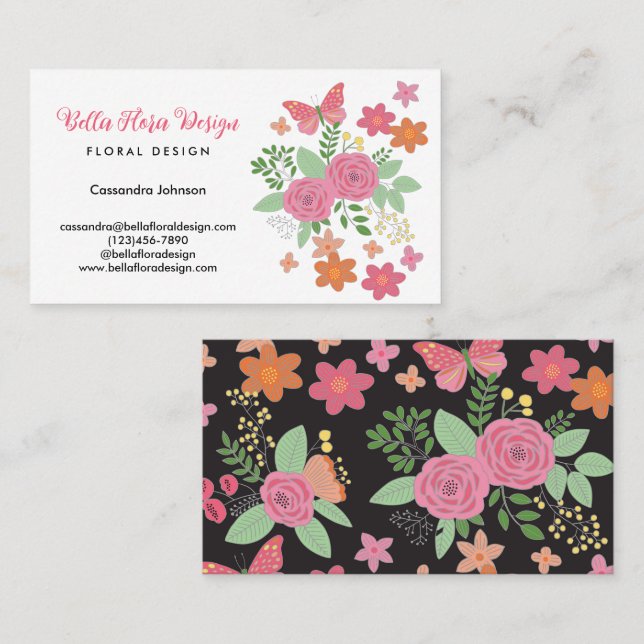 Carte De Visite Chic Boho Floral Bouquet Design (Devant / Derrière)