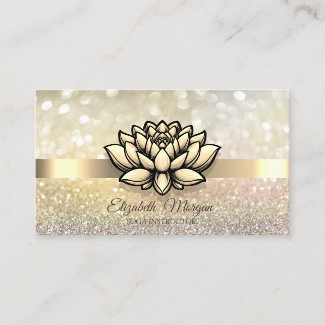 Carte De Visite Chic Bokeh Gold, Chargé de Yoga Lotus (Devant)