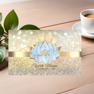 Carte De Visite Chic Bokeh Or, Lotus Bleu Professeur de Yoga