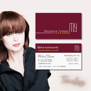 Carte De Visite Chic Bourgogne et Blanc avec Initiales Professionn