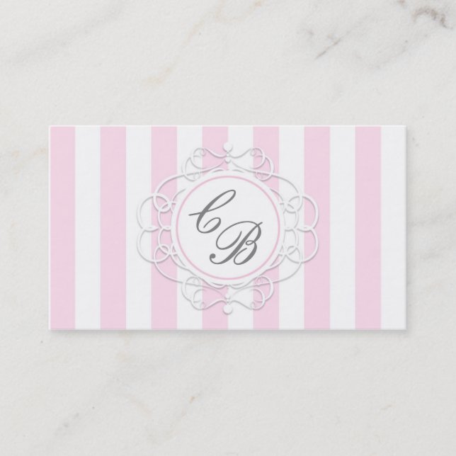 Carte de visite chic boutique à rayures rose et bl (Devant)