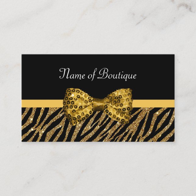 Carte De Visite Chic Boutique Gold Zebra Print FAUX Glitz Bow (Devant)