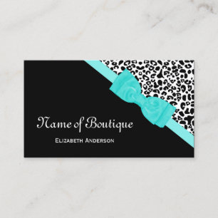 Carte De Visite Chic Boutique noir et blanc Leopard Aqua Ribbon