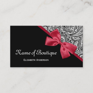Carte De Visite Chic Boutique noir et blanc Paisley Rouge Ruban
