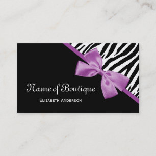 Carte De Visite Chic Boutique noir et blanc Zèbre violet ruban