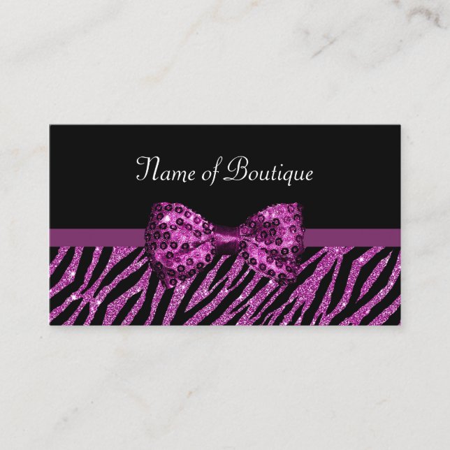 Carte De Visite Chic Boutique Purple Zebra Print FAUX Glitz Bow (Devant)