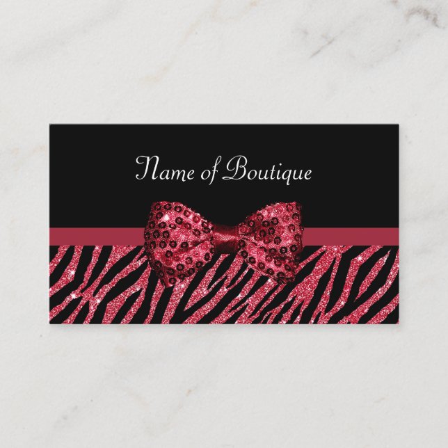 Carte De Visite Chic Boutique Red Zebra Print FAUX Glitz Bow (Devant)