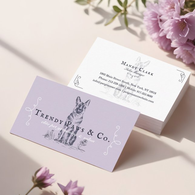 Carte De Visite Chic Boutique Style Animaux Salon Allemand Berger  (Chic Boutique Style Pet Salon German Shepherd Dog Business Card)