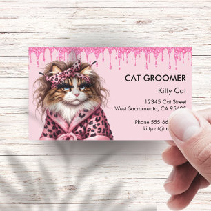 Carte De Visite Chic Cat Groomer Sitter Parties scintillant rose g