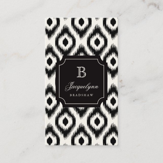 Carte De Visite Chic chic noir diamant ivoire Ikat Monogramme (Devant)
