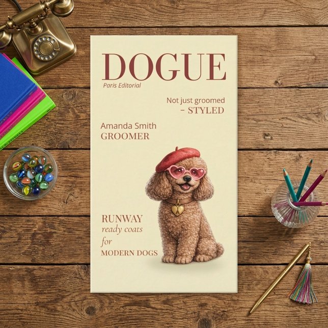 Carte de visite chic chien caniche dogue jaune beu (Créateur téléchargé)