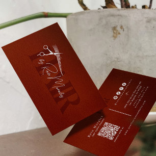Carte De Visite Chic Ciseaux coiffeur Code QR minimal