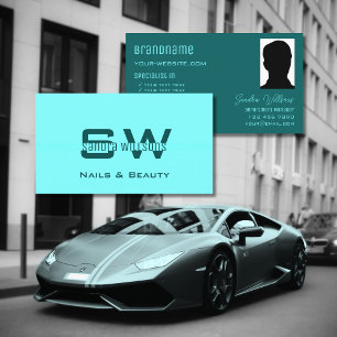 Carte De Visite Chic clair foncé Turquoise avec Monogramme et phot