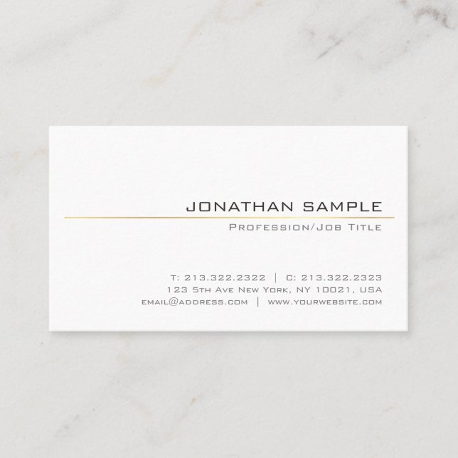 Carte De Visite Chic Clean Gold Stripe Design tendance White Plain (Devant)