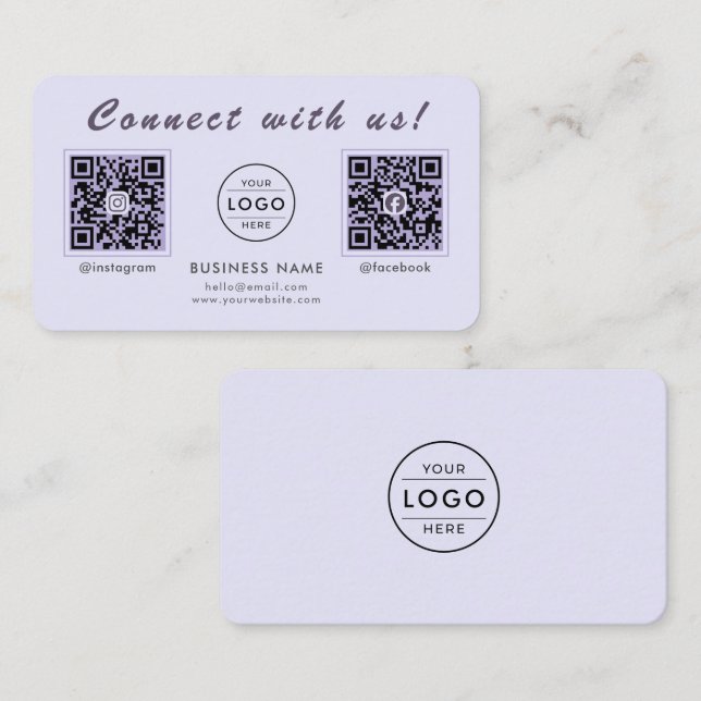 Carte De Visite Chic Code QR Double Lavande Multi Social (Devant / Derrière)