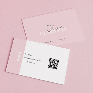 Carte De Visite Chic Code QR Minimaliste Rose Tendre