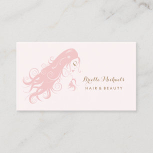 Carte De Visite Chic Coiffeuse Rose Femme Avec Longs Cheveux