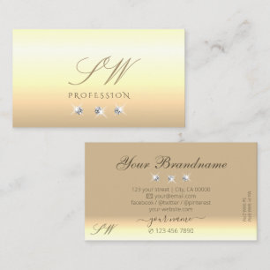 Carte De Visite Chic Crème Beige Ombre Sparkling Diamonds Monogram