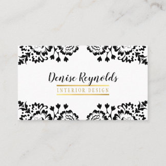 Carte De Visite CHIC DAMASK élégant dentelle or noir blanc