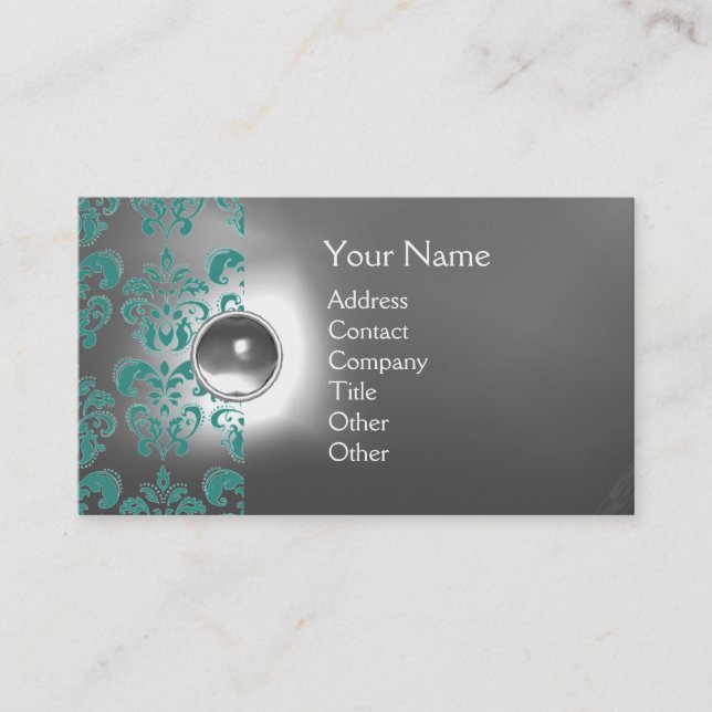 Carte De Visite CHIC DAMASK GEM  MONOGRAM blanc bleu (Devant)