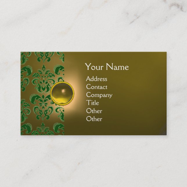 Carte De Visite CHIC DAMASK GEM MONOGRAS jaune vert (Devant)